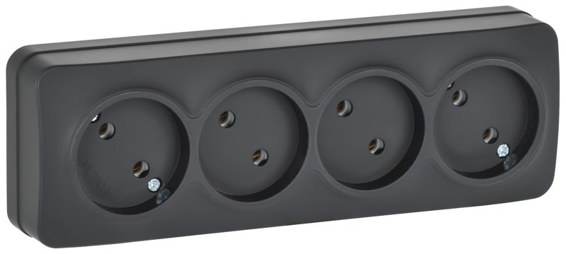 Розетка 4-м ОП GLORY РС24-2-ХЧм 10А без заземл. без защ. шторок черн. матов. IEK ERH40-K02M-10