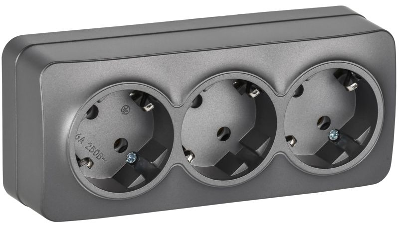 Розетка 3-м ОП GLORY РС23-3-ХСм 16А с заземл. без защ. шторок сталь матов. IEK ERH31-K46M-16