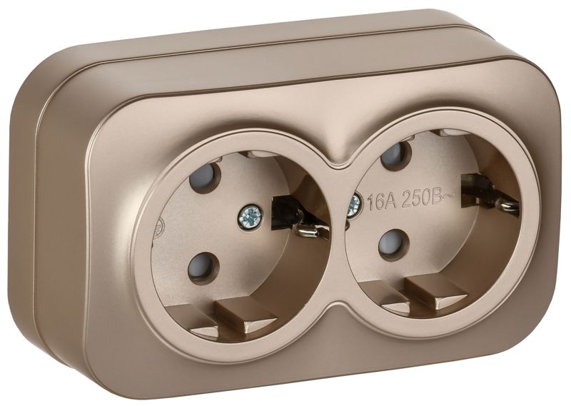 Розетка 2-м ОП GLORY РСш22-3-ХШм 16А с заземл. защ. шторки шампань матов. IEK ERH24-K37M-16