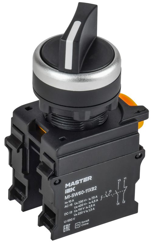 Переключатель 2 полож. 1НО+1НЗ длин. ручка черн. MASTER IEK MI-SW60-11XB2-3-25-2-K02