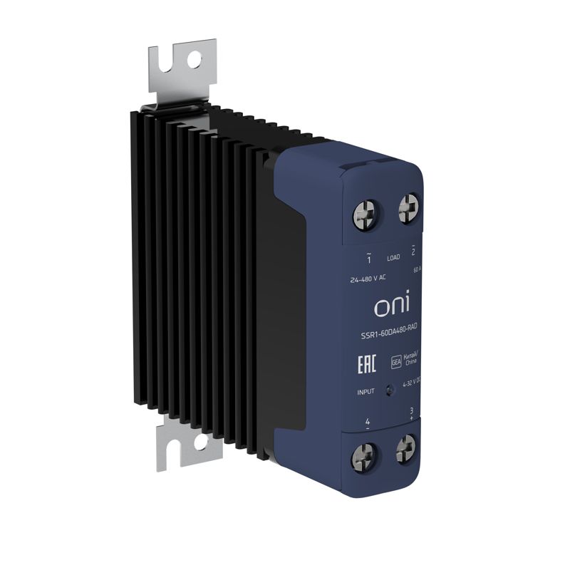 Реле твердотельное SSR1 60А 4-32В DC 24-480В AC с радиатором ONI SSR1-60DA480-RAD