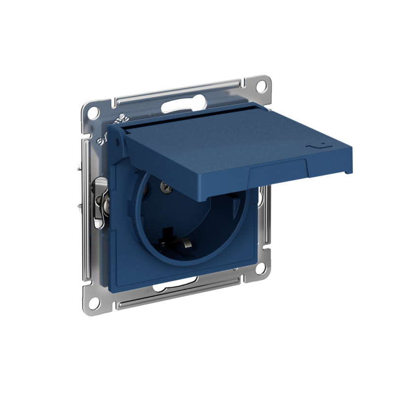 Розетка AtlasDesign 16А IP20 с заземл. защ. шторки с крышкой быстрозажим. клем. механизм аквамарин SE ATN001146S