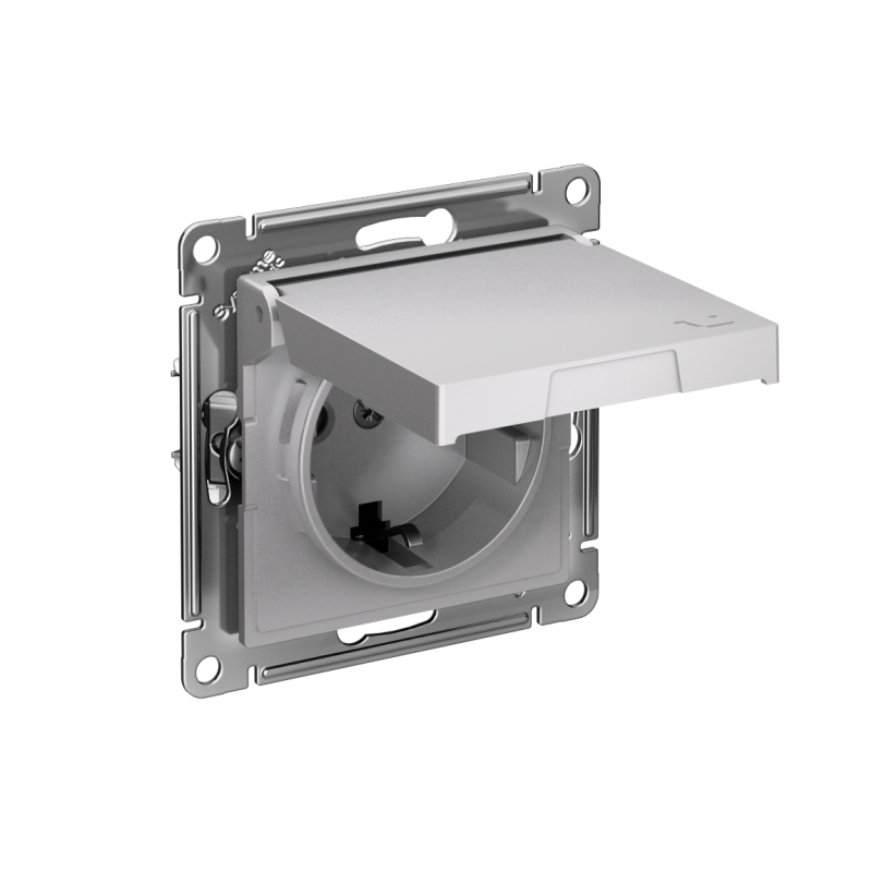 Розетка AtlasDesign 16А IP20 с заземл. защ. шторки с крышкой быстрозажим. клем. механизм алюм. SE ATN000346S