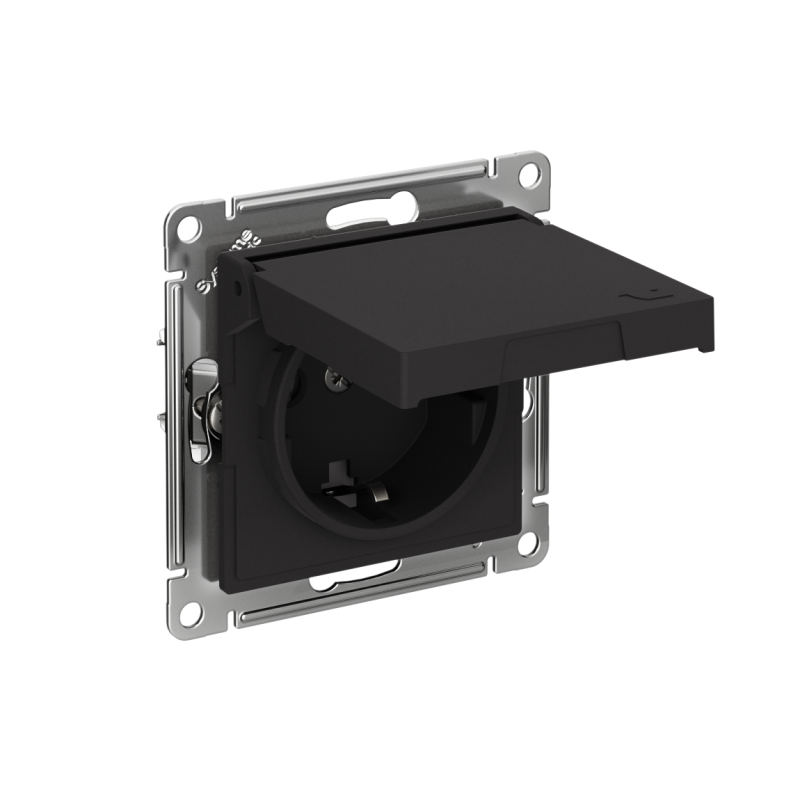 Розетка AtlasDesign 16А IP20 с заземл. защ. шторки с крышкой быстрозажим. клем. механизм карбон SE ATN001046S