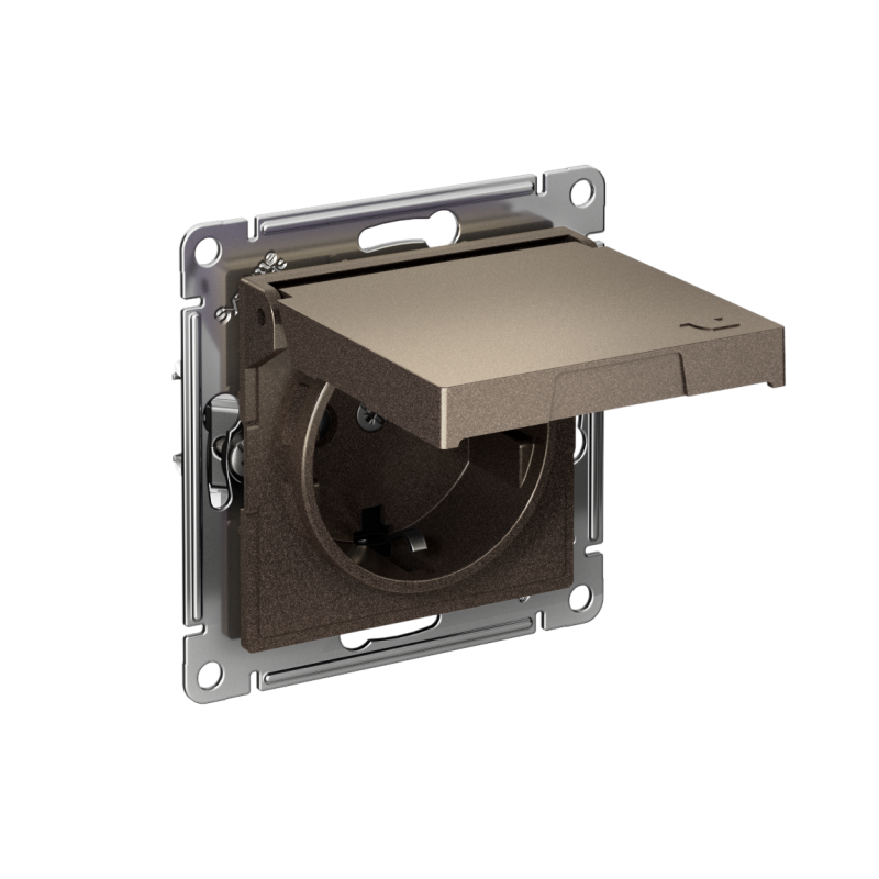 Розетка AtlasDesign 16А IP20 с заземл. защ. шторки с крышкой быстрозажим. клем. механизм мокко SE ATN000646S
