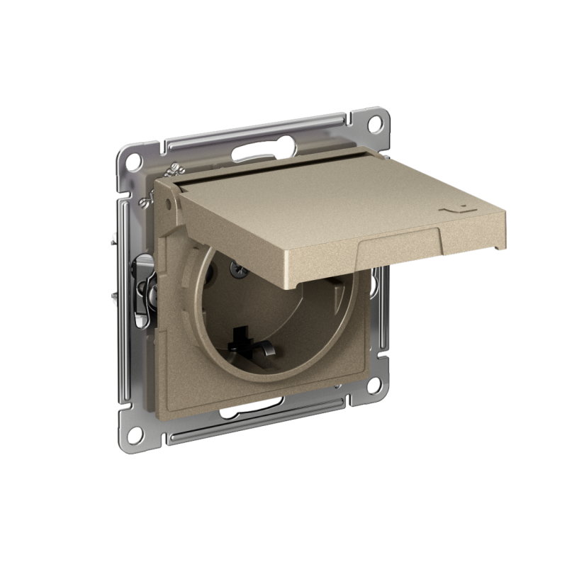 Розетка AtlasDesign 16А IP20 с заземл. защ. шторки с крышкой быстрозажим. клем. механизм шампань SE ATN000546S