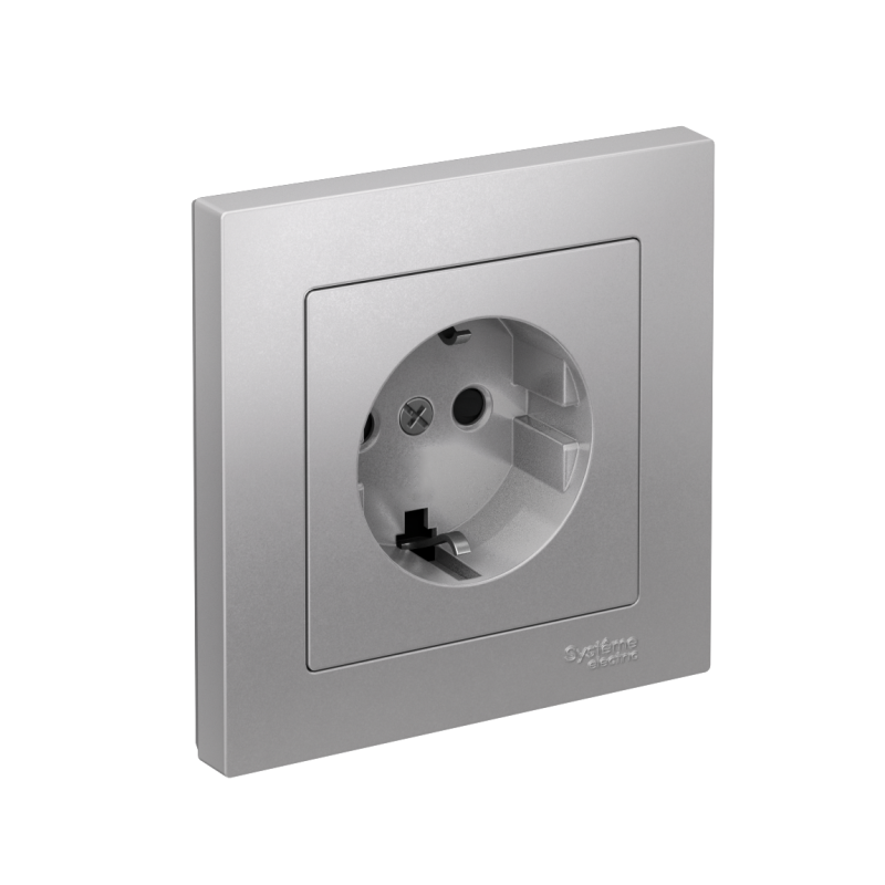 Розетка AtlasDesign 16А с заземл. защ. шторки быстрозажим. клем. в сборе алюм. SE ATN000344S