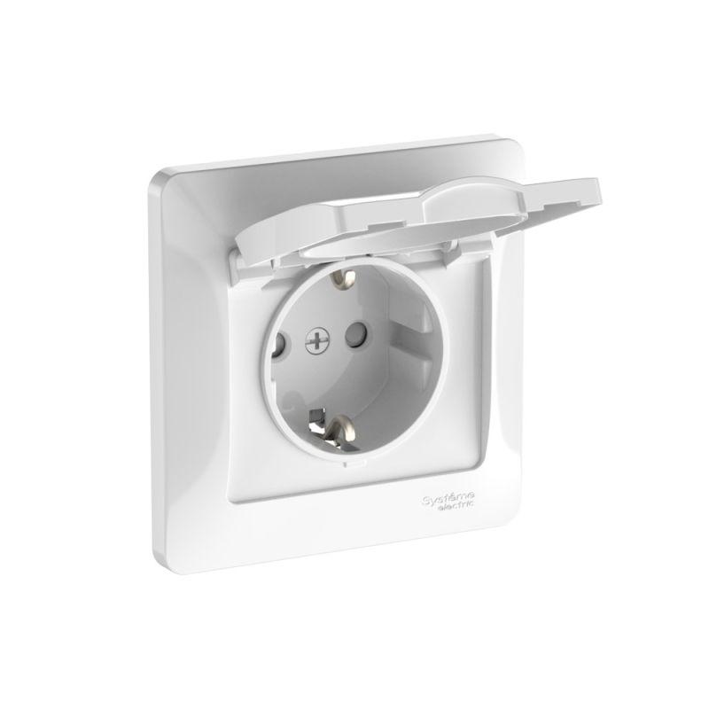 Розетка Glossa 16А IP20 с заземл. защ. шторки с крышкой быстрозажим. клем. в сборе бел. SE GSL000146S