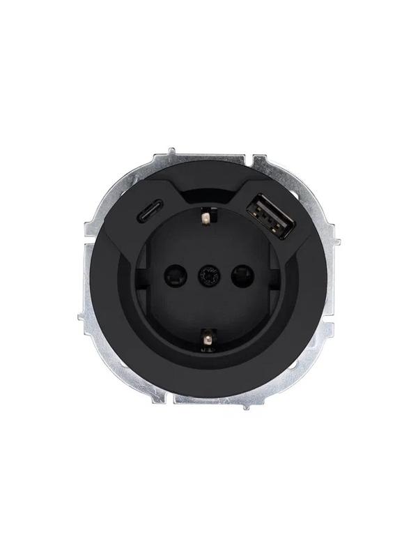 Розетка 1-м СП OSEN с заземл. TC + USB разъем механизм черн. бархат LEZARD 743-4288-181TC