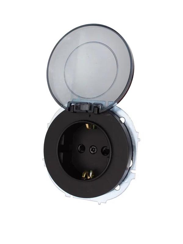 Розетка 1-м СП OSEN IP44 с заземл. с крышкой ПБТ механизм черн. бархат LEZARD 743-4288-123BIPCH