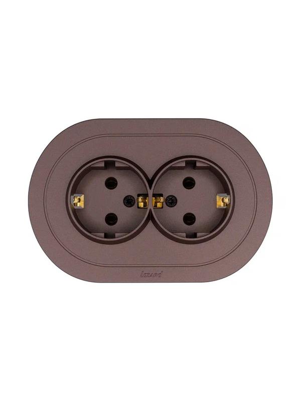 Розетка 2-м СП OSEN с заземл. ПБТ круглая механизм шоколад LEZARD 744-7300-127B