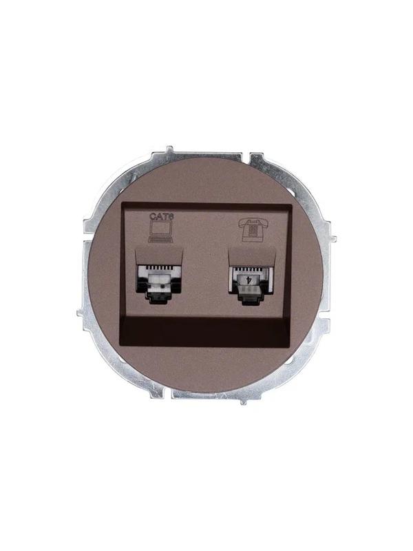 Розетка компьютерная + телефонная OSEN RJ45 кат.6 + RJ11 с модулем механизм шоколад LEZARD 743-7388-144