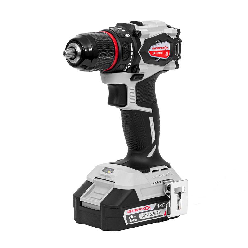 Дрель-шуруповерт аккумуляторная ДА-13/18В 55 Li-ion АПИ 18В 55Нм 2 АКБ 2А.ч ЗУ бесщеточная кейс ИНТЕРСКОЛ 952.2.2.70