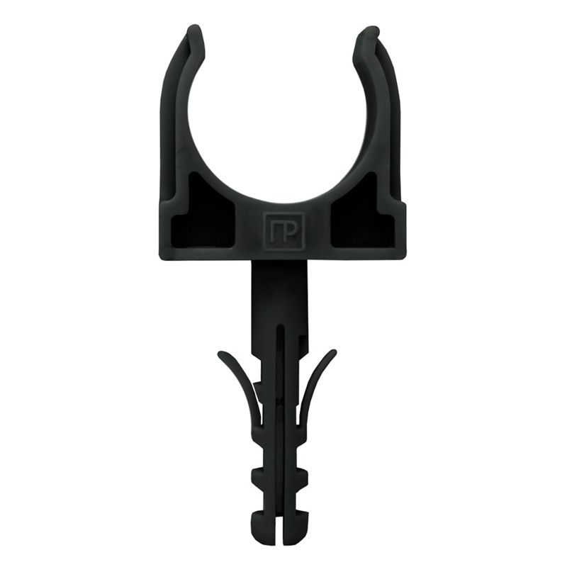 Держатель для труб (клипса) d20мм с дюбелем черн. (в малой упак.) (уп.10шт) Промрукав PR13.0304