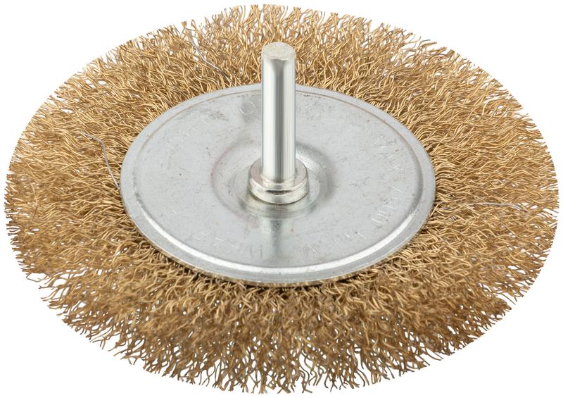 Корщетка дисковая прямая со шпилькой стальная латунированная волнистая проволока 100мм КУРС 38465