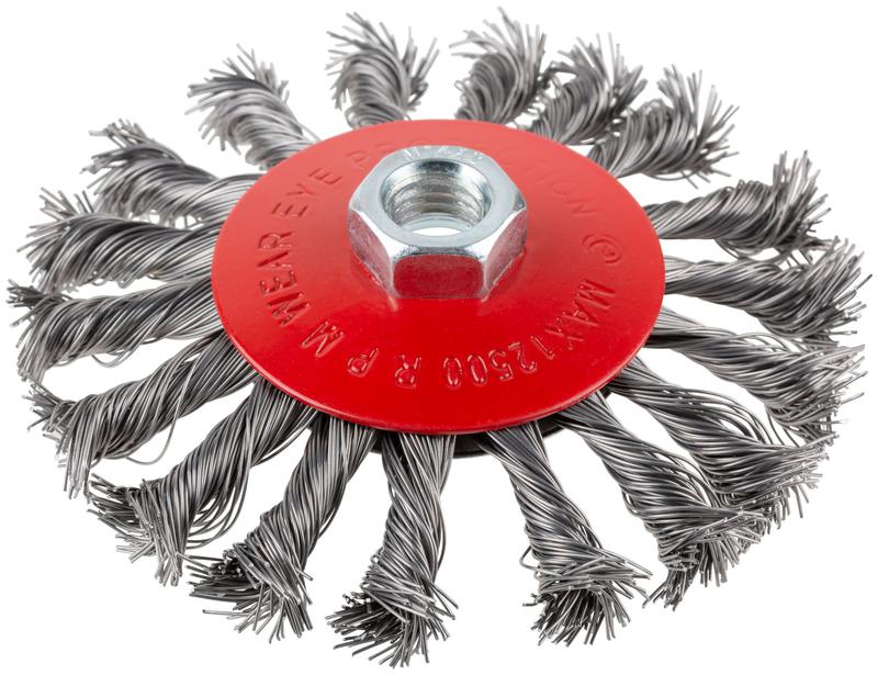 Корщетка-колесо с наклоном гайка М14 стальная витая проволока 115мм блистер КУРС 39088
