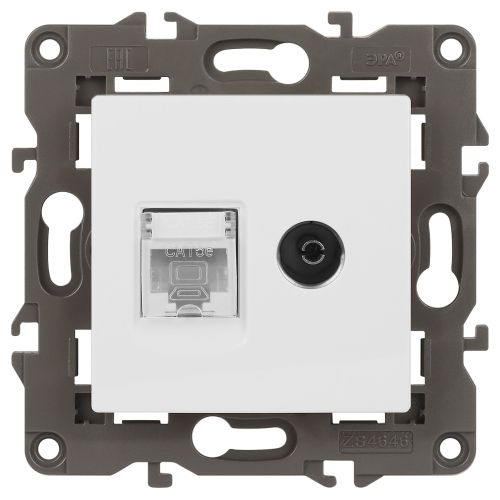 Розетка компьютерная + телевизионная Elegance 14-3110-01М RJ45+TV матов. бел. Эра Б0065767