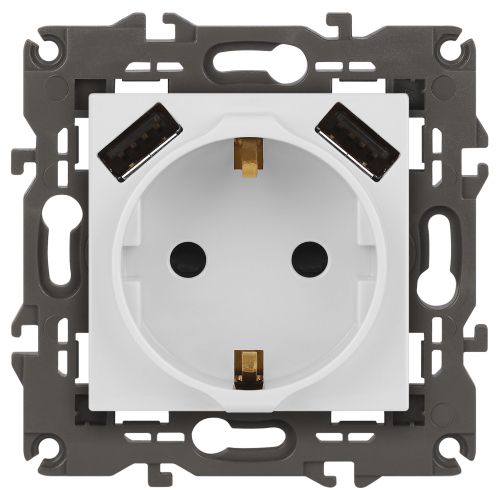 Розетка Elegance 14-4109-01М 16A 250В 2P+E защ. штор. с 2xUSB 3А 5В матов. бел. Эра Б0065773