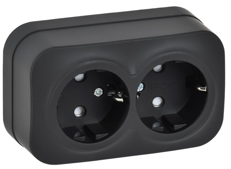 Розетка 2-м ОП GLORY РСш22-3-ХЧм 16А с заземл. защ. шторки черн. матов. IEK ERH24-K02M-16