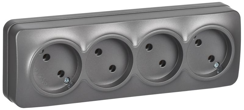 Розетка 4-м ОП GLORY РС24-2-ХСм 10А без заземл. без защ. шторок сталь матов. IEK ERH40-K46M-10