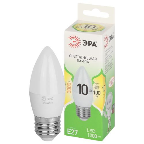 Лампа светодиодная GREEN LINE B35-10W-830-E27 GL 10Вт свеча 3000К свет тепл. E27 Эра Б0067097