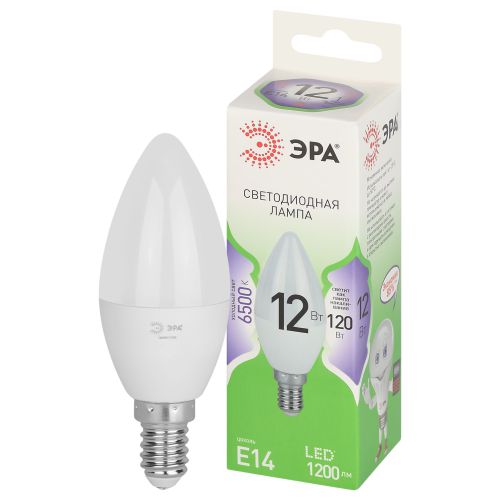 Лампа светодиодная GREEN LINE B35-12W-865-E14 GL 12Вт свеча 6500К свет холод. E14 Эра Б0067092