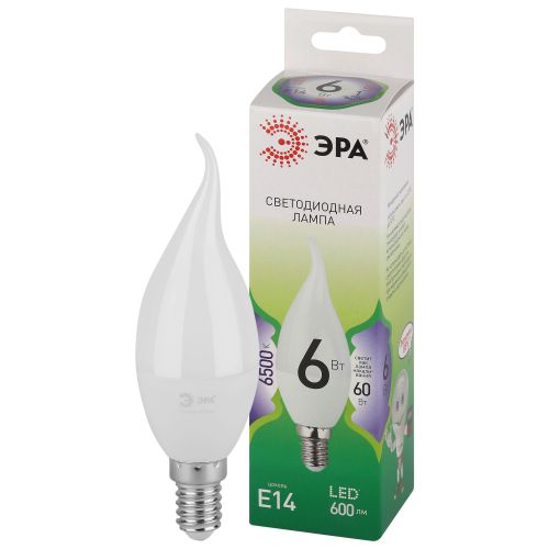 Лампа светодиодная GREEN LINE BXS-6W-865-E14 GL 6Вт свеча на ветру 6500К свет холод. E14 Эра Б0067113