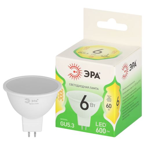 Лампа светодиодная GREEN LINE MR16-6W-830-GU5.3 GL 6Вт софит 3000К свет тепл. GU5.3 Эра Б0067076