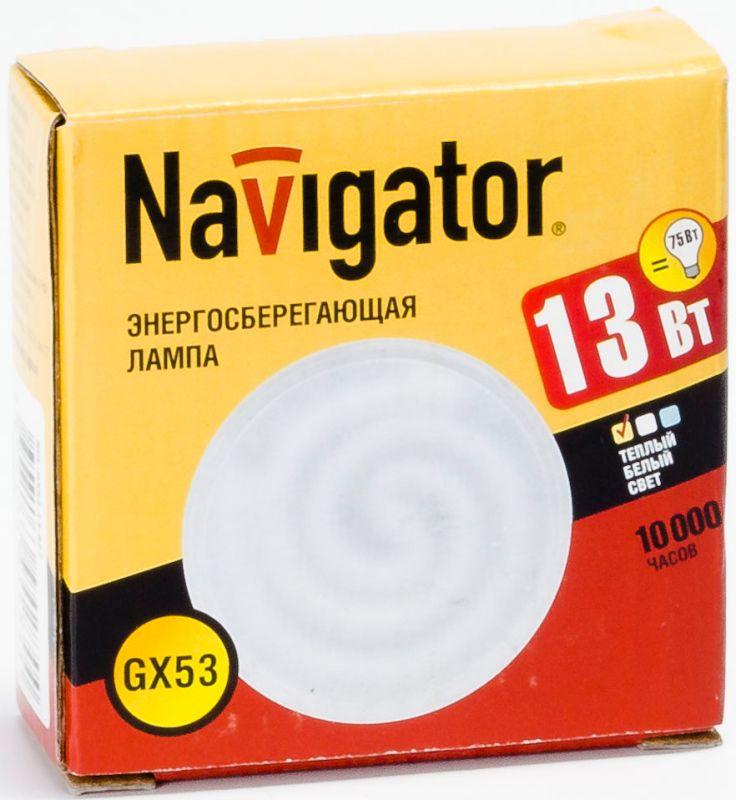 Лампа люминесцентная компакт. 94 284 NCL-GX53-13-827 13Вт E27 спиральная 2700К Navigator 94284