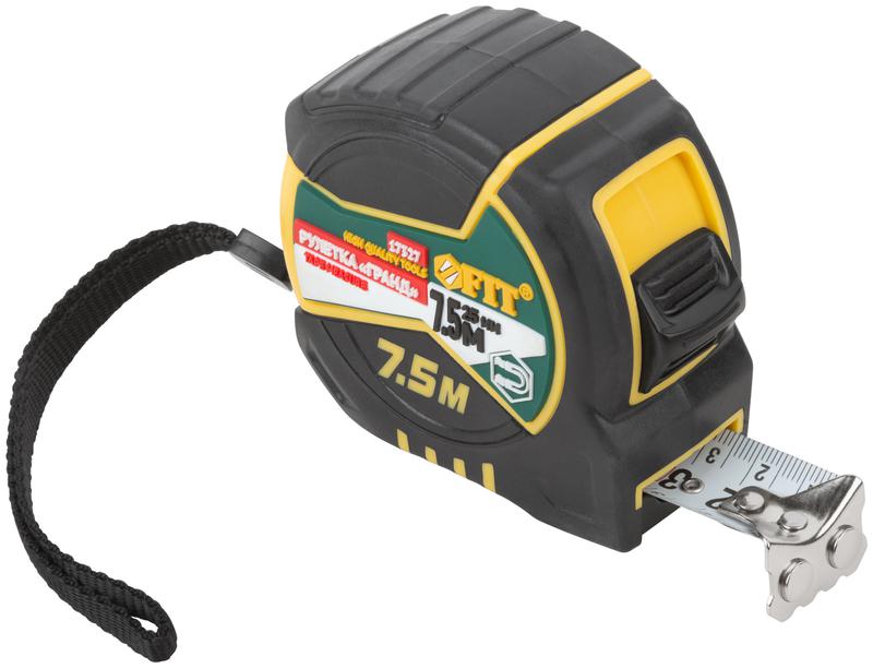 Рулетка Гранд 7.5мх25мм калибр. лента; нейлон. покрытие; магн. крючок; двойной стопор; прорезиненный корпус FIT 17327