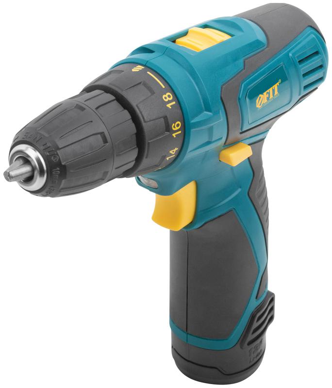 Дрель-шуруповерт аккумуляторная 12В 0-350/1100об/мин 20Нм 2 (Li-Ion) 1.3А.ч FIT 80181