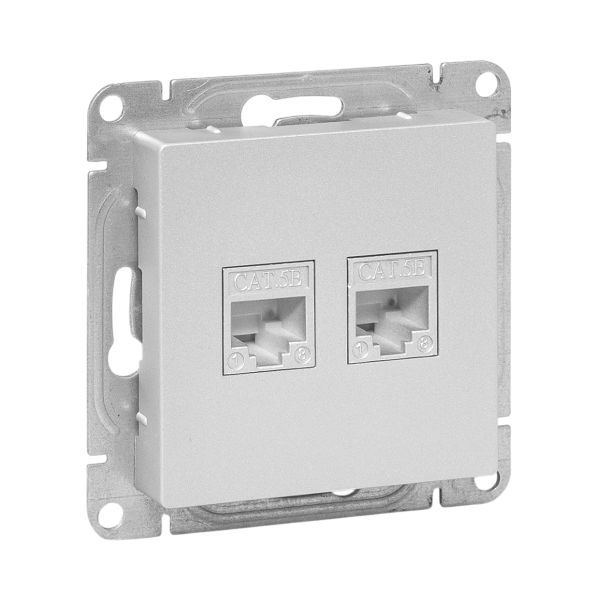 Розетка компьютерная 2-м СП Эпика RJ45 кат.5 механизм алюм. EKF UP1-SOA-2RJ45-5