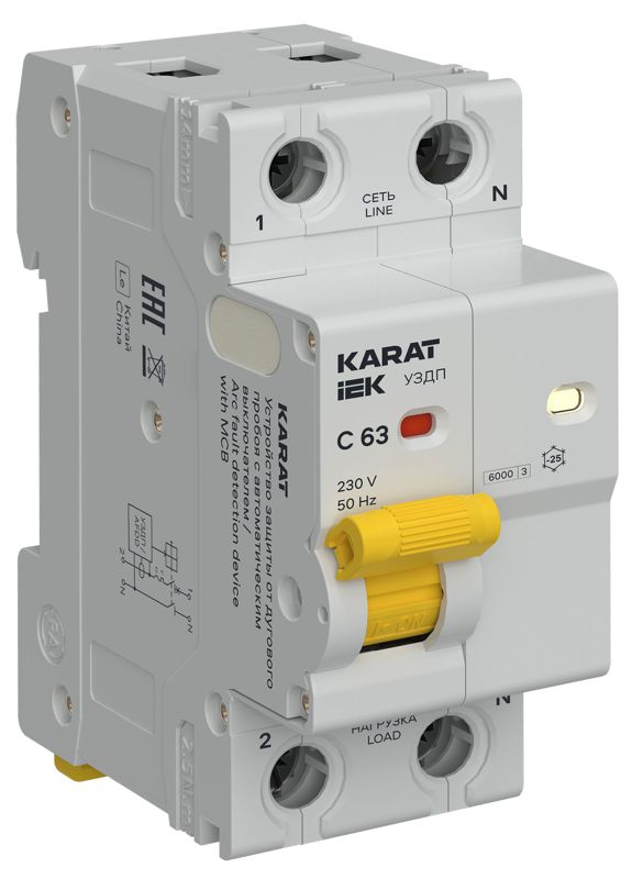 Устройство защиты от дугового пробоя с автоматическим выключателем (УЗДП) 1P+N C 63А KARAT IEK KA-DP11-1-063-C