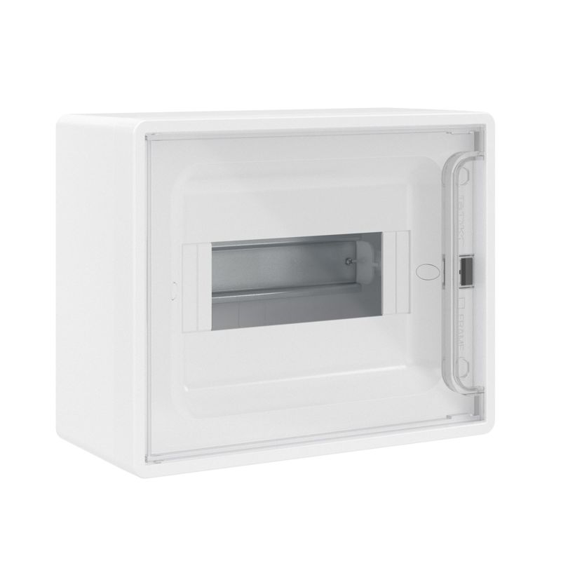 Щиток настенный 8мод. FRAME с прозр. дверцей с 2 шинами PEN на 6 и 8 отверст. бел. DKC F08W1WT