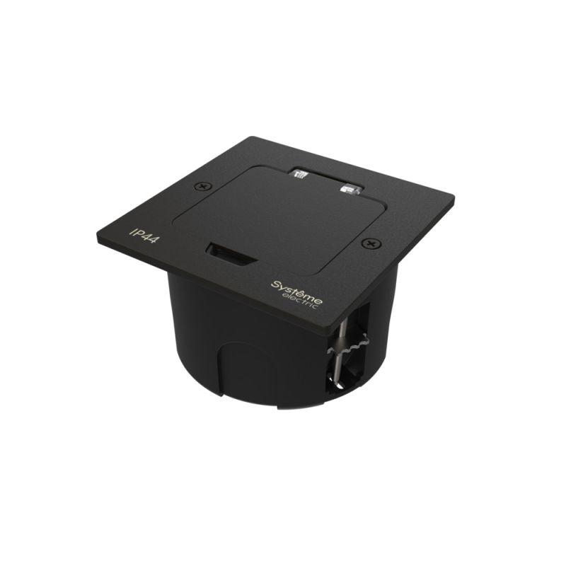 Лючок MultiDesk MDK20 на 2мод. IP44 с монтажной коробкой для стены фальшпола стола черн. матов. SE MDK20102MBA