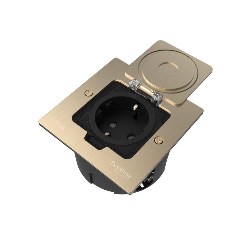 Лючок MultiDesk MDK21 с розеткой 2P+E 16А 250В IP44 с монтажной коробкой для стены фальшпола стола никель SE MDK21102NA