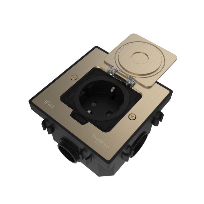 Лючок MultiDesk MDK21 с розеткой 2P+E 16А 250В IP44 с монтажной коробкой для бетонных полов никель SE MDK21202NC