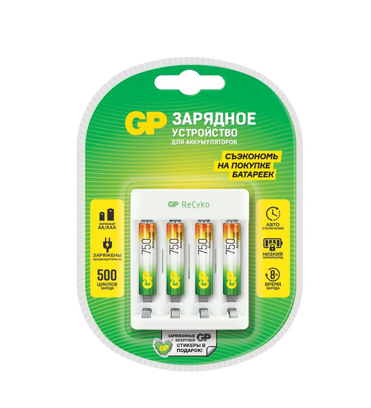 Устройство зарядное Е411 с 4 аккумуляторами AAA/HR03 750мА.ч E411/75AAAHCCS-2CR1 5/10 (блист.) GP 374