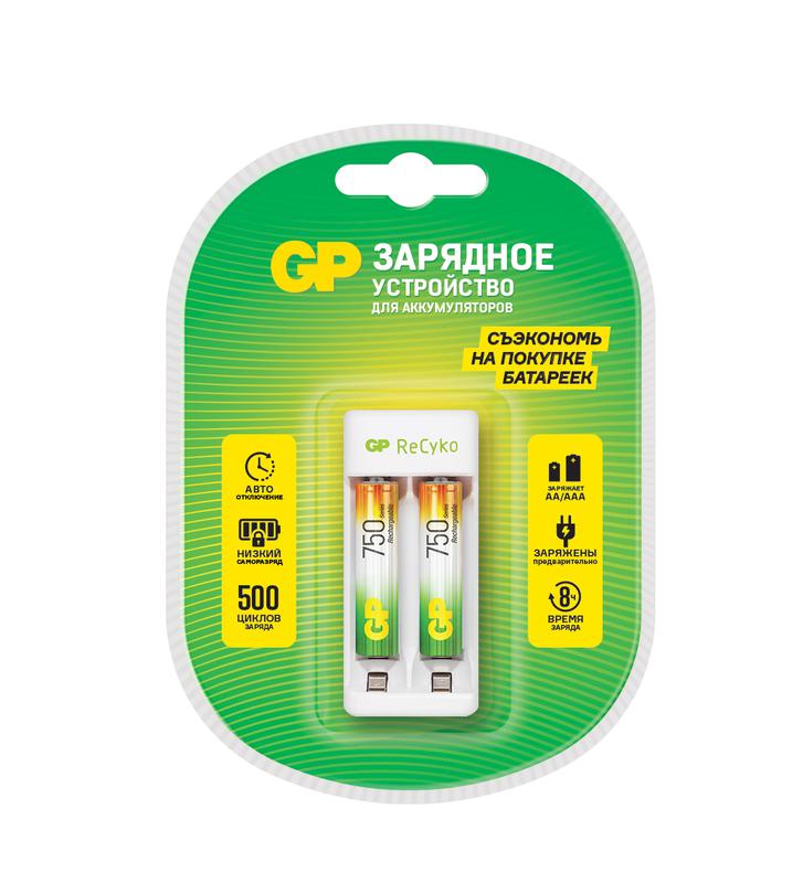 Устройство зарядное Е211 с 2 аккумуляторами AAA/HR03 750мА.ч E211/75AAAHCCS-2CR1 5/10 (блист.) GP 378