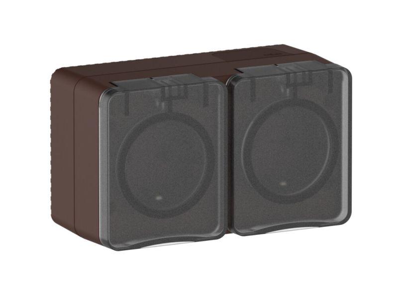 Розетка 2-м ОП AtlasDesign PROFI 16А IP54 заземл. защ. шторки корич. SE ATN546026