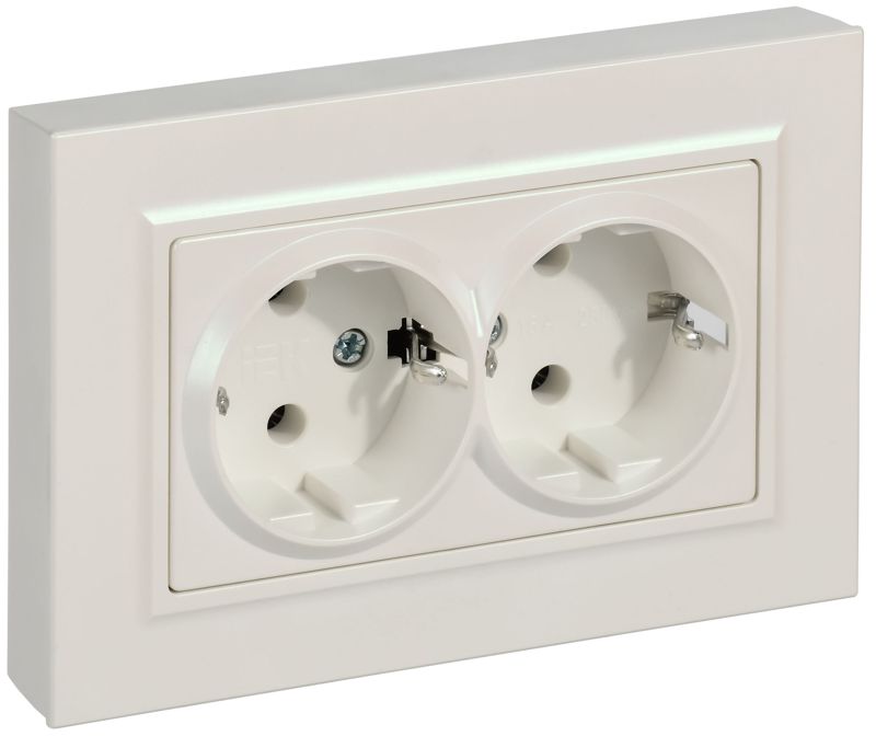 Розетка 2-м СП BRITE РСПл12-3-БрЖ 16А в сборе с заземл. без защ. шторок плоская жемчуж. IEK BR-R27-16-K36-F