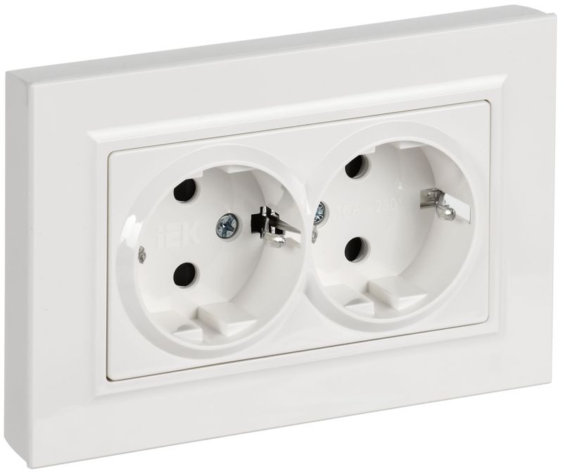 Розетка 2-м СП BRITE РСшПл12-3-БрБ 16А в сборе с заземл. защ. шторки плоская бел. IEK BR-R28-16-K01-F