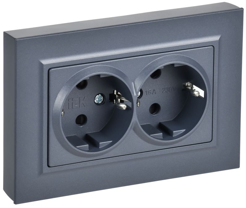 Розетка 2-м СП BRITE РСшПл12-3-БрМ 16А в сборе с заземл. защ. шторки плоская маренго IEK BR-R28-16-K35-F