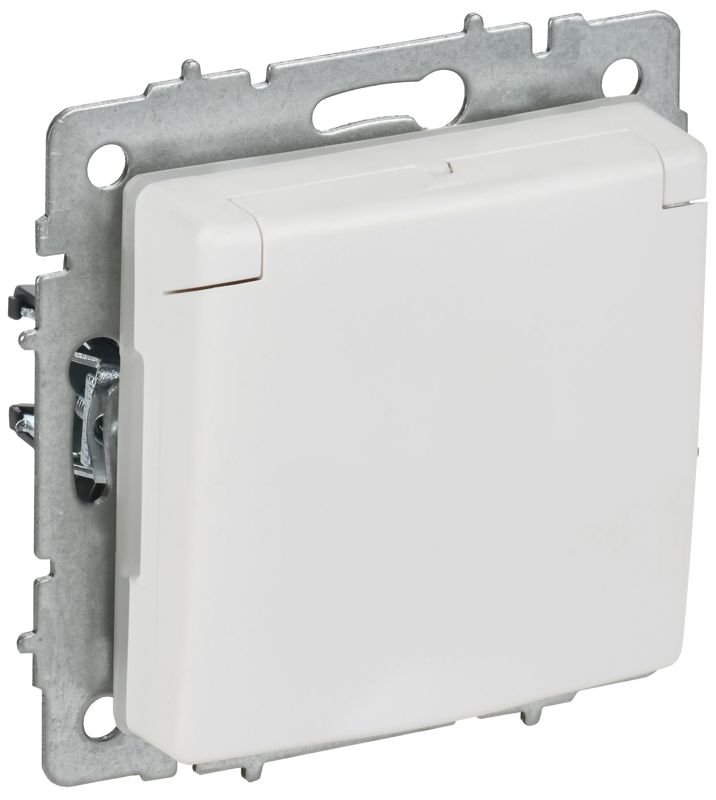 Розетка BRITE РСбш10-3-44-БрАБ 16А IP44 с заземл. защ. шторки с крышкой механизм арктич. бел. IEK BR-R16-16-44-K91