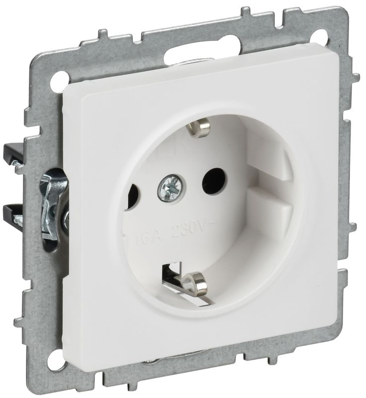 Розетка BRITE РС14-1-0-БрАБ 16А с заземл. защ. шторки механизм арктич. бел. IEK BR-R14-16-K91