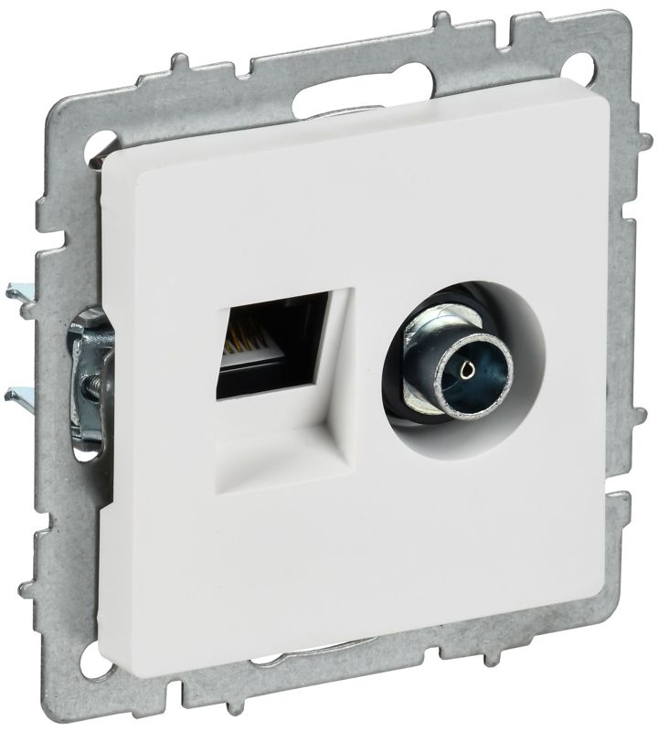 Розетка 2-м BRITE РТВ/РК12-БрАБ TV+RJ45 кат.5E механизм арктич. бел. IEK BR-AK20-1-K91