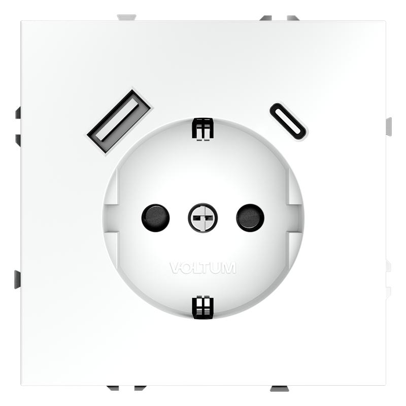 Розетка 1-м СП S70 16А с USB A+С с заземл. защ. шторки механизм бел. матов. Voltum VLS040502