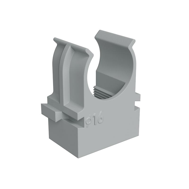 Держатель для труб (клипса) KM-KKPM-16 d16мм для прямого монтажа сер. (уп. 100шт) КМ LO67230