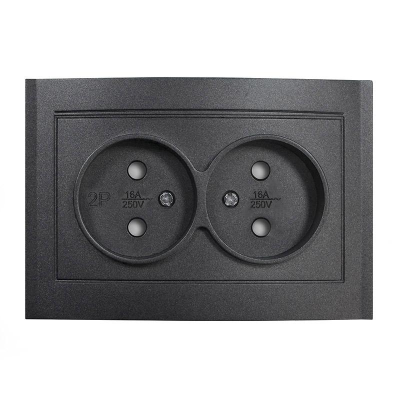 Розетка 2-м СП Бриллиант 16А IP20 без заземл. защ. шторки в сборе графит Universal 7947526-Gr