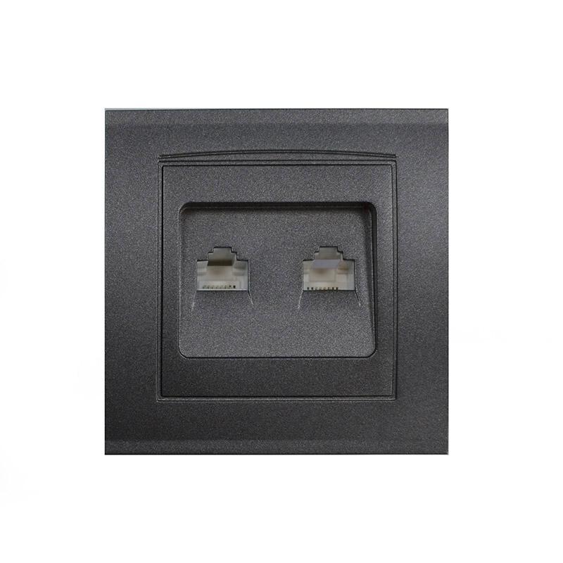 Розетка компьютерная + телефонная 2-м СП Бриллиант в сборе графит Universal 7947618-Gr